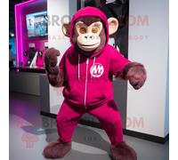 Personnage De Costume De Mascotte Redbrokoly De Singe Magenta Habillé D'un Sweat-Shirt Et De Bracelets De Cheville Multicolore