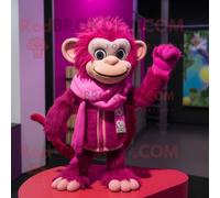 Personnage De Costume De Mascotte Redbrokoly De Singe Magenta Habillé D'une Jupe Crayon Et De Clips D'écharpe Multicolore