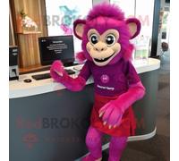 Personnage De Costume De Mascotte Redbrokoly De Singe Magenta Habillé D'une Jupe Crayon Et De Clips D'écharpe Multicolore