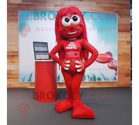 Personnage De Costume De Mascotte Redbrokoly De Sirène Rouge Habillé Avec Un Legging Et Des Cravates Multicolore