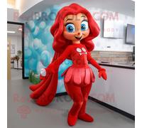 Personnage De Costume De Mascotte Redbrokoly De Sirène Rouge Habillé Avec Un Legging Et Des Cravates Multicolore