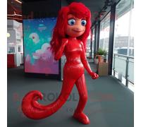 Personnage De Costume De Mascotte Redbrokoly De Sirène Rouge Habillé Avec Un Legging Et Des Cravates Multicolore