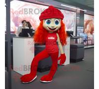 Personnage De Costume De Mascotte Redbrokoly De Sirène Rouge Habillé D'un Legging Et De Bonnets Multicolore