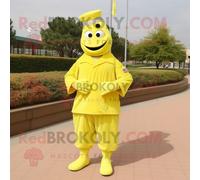 Personnage De Costume De Mascotte Redbrokoly De Soldat Américain Jaune Citron Habillé D'une Robe De Soirée Et De Lacets De Chaussures Multicolore