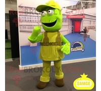 Personnage De Costume De Mascotte Redbrokoly De Soldat Américain Vert Lime Habillé D'une Salopette Et De Châles Multicolore