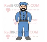 Personnage De Costume De Mascotte Redbrokoly De Soldat Bleu De La Guerre Civile Habillé D'une Salopette Et De Bretelles Multicolore