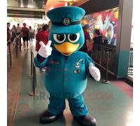 Personnage De Costume De Mascotte Redbrokoly De Soldat Bleu Sarcelle Habillé D'une Mini Robe Et De Boucles D'oreilles Multicolore