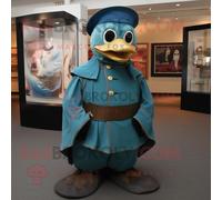 Personnage De Costume De Mascotte Redbrokoly De Soldat De La Guerre Civile Bleu Sarcelle Habillé D'une Couverture Et D'anneaux Multicolore