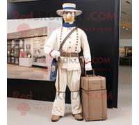 Personnage De Costume De Mascotte Redbrokoly De Soldat De La Guerre Civile Crème Habillé D'une Chemise En Popeline Et De Porte-Documents Multicolore