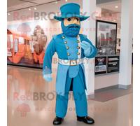 Personnage De Costume De Mascotte Redbrokoly De Soldat De La Guerre Civile Cyan Habillé D'une Barboteuse Et De Chapeaux Multicolore