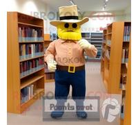 Personnage De Costume De Mascotte Redbrokoly De Soldat De La Guerre Civile De Pêche Vêtu D'une Salopette Et De Lunettes De Lecture Multicolore