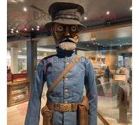 Personnage De Costume De Mascotte Redbrokoly De Soldat De La Guerre Civile Marron Habillé D'une Chemise En Jean Et De Cravates Multicolore