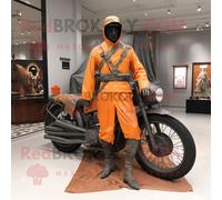 Personnage De Costume De Mascotte Redbrokoly De Soldat De La Guerre Civile Orange Habillé D'une Veste De Moto Et De Châles Multicolore