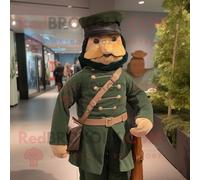 Personnage De Costume De Mascotte Redbrokoly De Soldat De La Guerre Civile Vert Forêt Habillé D'une Parka Et De Bonnets Multicolore