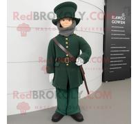 Personnage De Costume De Mascotte Redbrokoly De Soldat De La Guerre Civile Vert Forêt Habillé D'une Veste Et De Pochettes Multicolore