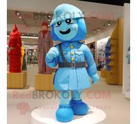 Personnage De Costume De Mascotte Redbrokoly De Soldat De L'armée Bleu Ciel Habillé D'une Jupe Portefeuille Et De Lacets De Chaussures Multicolore