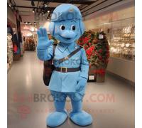 Personnage De Costume De Mascotte Redbrokoly De Soldat De L'armée Bleu Ciel Habillé D'une Robe Portefeuille Et De Sacs Messenger Multicolore