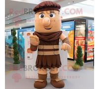 Personnage De Costume De Mascotte Redbrokoly De Soldat Romain Marron Habillé D'une Mini Robe Et De Bonnets Multicolore