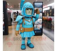 Personnage De Costume De Mascotte Redbrokoly De Soldat Romain Turquoise Habillé D'une Chemise Oxford Et De Sacs À Dos Multicolore