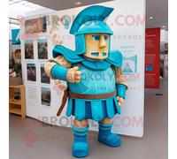 Personnage De Costume De Mascotte Redbrokoly De Soldat Romain Turquoise Habillé D'une Chemise Oxford Et De Sacs À Dos Multicolore