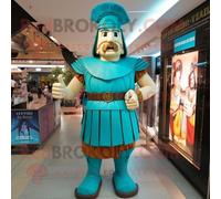 Personnage De Costume De Mascotte Redbrokoly De Soldat Romain Turquoise Habillé D'une Robe De Soirée Et De Bretelles Multicolore