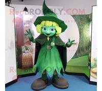 Personnage De Costume De Mascotte Redbrokoly De Sorcière Verte Forêt Habillé D'un Pantalon Cargo Et D'anneaux Multicolore
