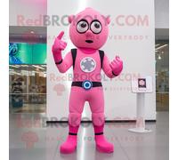 Personnage De Costume De Mascotte Redbrokoly De Super-Héros Rose Habillé D'un Pantalon Habillé Et De Montres Numériques Multicolore