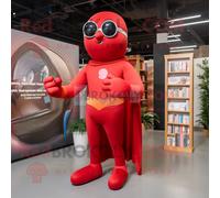 Personnage De Costume De Mascotte Redbrokoly De Super-Héros Rouge Habillé D'une Robe Portefeuille Et De Lunettes De Lecture Multicolore