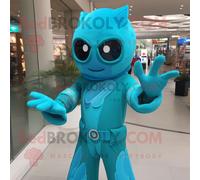 Personnage De Costume De Mascotte Redbrokoly De Super-Héros Turquoise Habillé Avec Robe Et Mitaines Multicolore