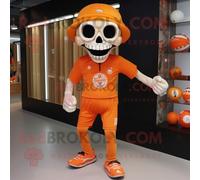 Personnage De Costume De Mascotte Redbrokoly De Tête De Mort Orange Habillé D'un Short Et De Bandeaux Multicolore