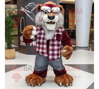 Personnage De Costume De Mascotte Redbrokoly De Tigre À Dents De Sabre Marron Vêtu D'une Chemise En Flanelle Et De Bracelets Multicolore
