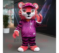 Personnage De Costume De Mascotte Redbrokoly De Tigre Magenta Habillé D'un Pantalon Et De Casquettes Multicolore