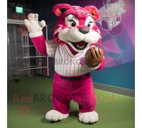 Personnage De Costume De Mascotte Redbrokoly De Tigre Magenta Habillé D'un Tee-Shirt De Baseball Et De Pinces À Chaussures Multicolore