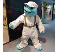 Personnage De Costume De Mascotte Redbrokoly De Tortue De Mer Blanche Habillé D'une Salopette Et D'un Châle Multicolore
