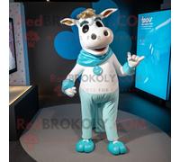 Personnage De Costume De Mascotte Redbrokoly De Vache Jersey Turquoise Vêtu D'un Jegging Et De Montres Connectées Multicolore