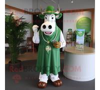 Personnage De Costume De Mascotte Redbrokoly De Vache Verte De Guernesey Habillé D'une Chemise De Ville Et D'anneaux Multicolore