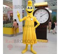 Personnage De Costume De Mascotte Redbrokoly D'échassier Jaune Habillé D'une Robe Fourreau Et De Montres Numériques Multicolore