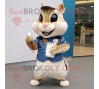Personnage De Costume De Mascotte Redbrokoly D'écureuil Crème Vêtu D'un Jean Et De Portefeuilles Multicolore