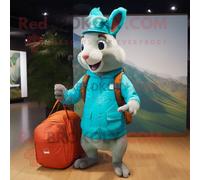 Personnage De Costume De Mascotte Redbrokoly D'écureuil Cyan Habillé D'un Short Cargo Et De Sacs À Main Multicolore