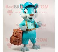 Personnage De Costume De Mascotte Redbrokoly D'écureuil Cyan Habillé D'un Short Cargo Et De Sacs À Main Multicolore