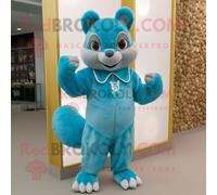 Personnage De Costume De Mascotte Redbrokoly D'écureuil Cyan Habillé D'une Combinaison Et De Colliers Multicolore