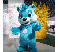 Personnage De Costume De Mascotte Redbrokoly D'écureuil Cyan Habillé D'une Combinaison Et De Colliers Multicolore