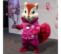 Personnage De Costume De Mascotte Redbrokoly D'écureuil Magenta Habillé D'un Gilet Et De Porte-Clés Multicolore