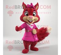 Personnage De Costume De Mascotte Redbrokoly D'écureuil Magenta Habillé D'une Jupe Trapèze Et De Cravates Multicolore