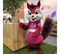 Personnage De Costume De Mascotte Redbrokoly D'écureuil Magenta Habillé D'une Jupe Trapèze Et De Cravates Multicolore