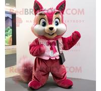Personnage De Costume De Mascotte Redbrokoly D'écureuil Magenta Habillé D'une Jupe Trapèze Et De Cravates Multicolore