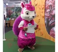 Personnage De Costume De Mascotte Redbrokoly D'écureuil Magenta Habillé D'une Jupe Trapèze Et De Cravates Multicolore