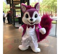 Personnage De Costume De Mascotte Redbrokoly D'écureuil Magenta Habillé D'une Robe De Mariée Et De N?uds Papillon Multicolore