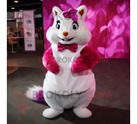Personnage De Costume De Mascotte Redbrokoly D'écureuil Magenta Habillé D'une Robe De Mariée Et De N?uds Papillon Multicolore