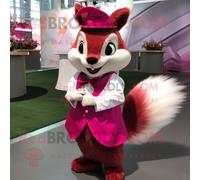 Personnage De Costume De Mascotte Redbrokoly D'écureuil Magenta Habillé D'une Robe De Mariée Et De N?uds Papillon Multicolore
